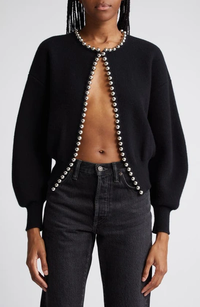 Shop Alexander Wang Ball Chain Detail Wool Blend Cardigan In Black