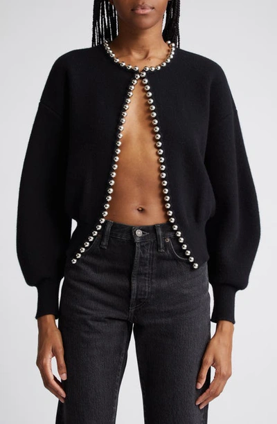 Alexander Wang Cropped Cardigan With Ball Chain Necklace Black In Black