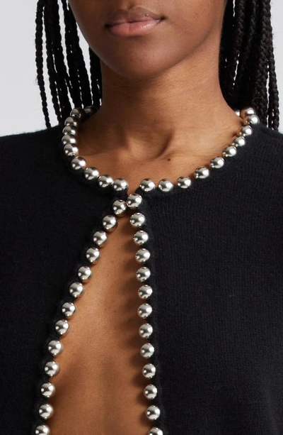 Alexander Wang Cropped Cardigan With Ball Chain Necklace Black In Black