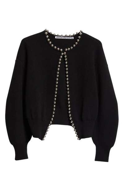 Shop Alexander Wang Ball Chain Detail Wool Blend Cardigan In Black