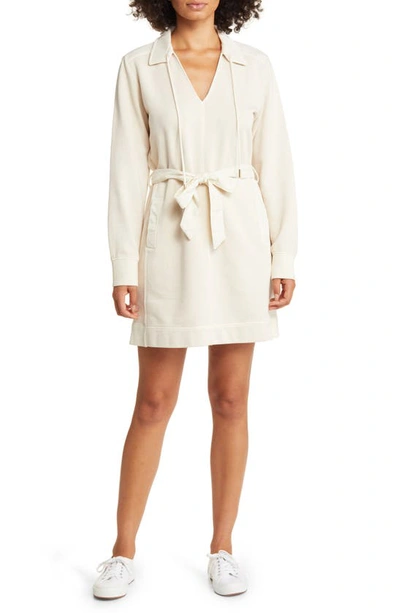 Shop Tommy Bahama Sunray Cove Long Sleeve Tie Waist Cotton Minidress In Bedouin Sand