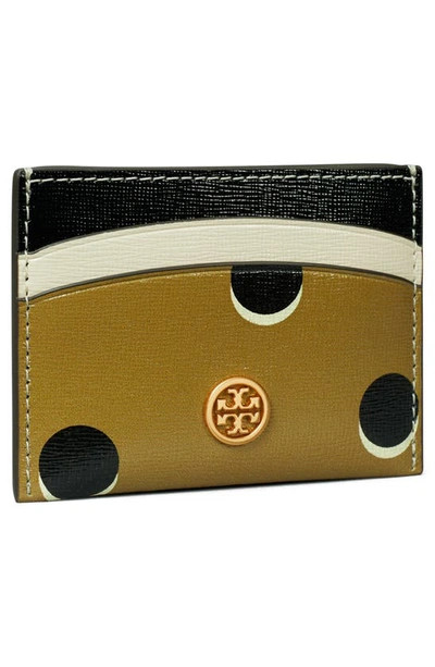 Shop Tory Burch Robinson Dot Leather Card Case In Taupe Loop Dot