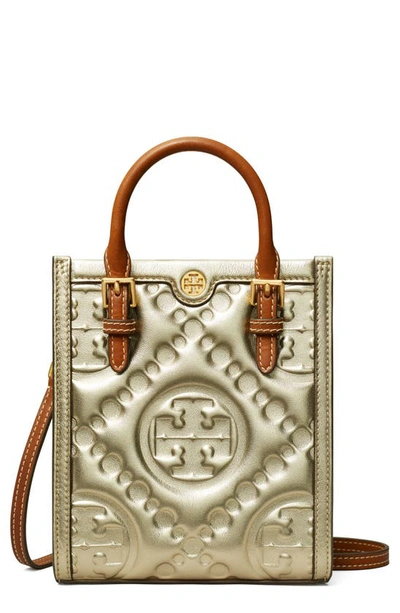 Shop Tory Burch T Monogram Embossed Puffy Metallic Leather Crossbody Bag In White Gold