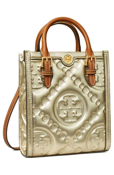 Shop Tory Burch T Monogram Embossed Puffy Metallic Leather Crossbody Bag In White Gold