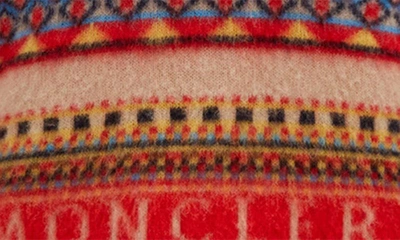 Shop Moncler Kids' Fair Isle Stripe Logo Virgin Wool Crewneck Sweater In Red/ Beige