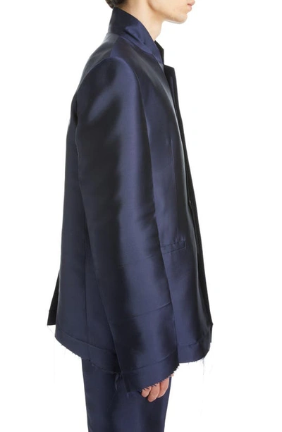 Shop Givenchy Slim Fit Raw Edge Silk Blazer In Dark Blue