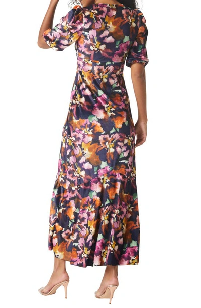 Shop Misa Wallis Floral Puff Sleeve Dress In Libra Fleur Velvet