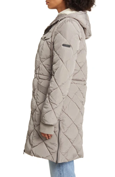 Shop Lucky Brand Quilted Hooded Coat In Taupe