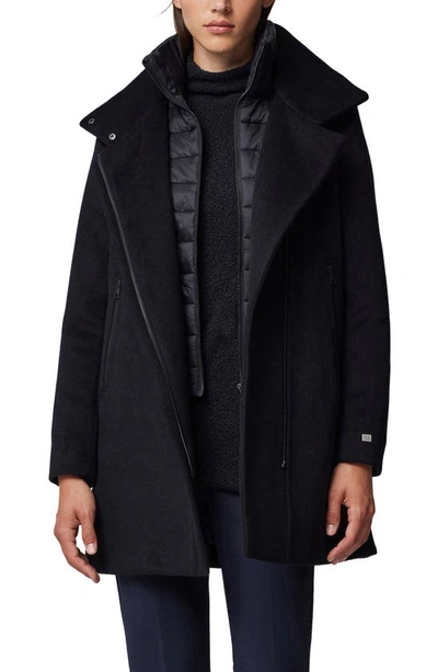 Shop Soia & Kyo Abbi Wool Blend Coat With Removable Quilted Puffer Bib In Black