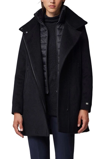 Soia & Kyo Abbi Wool Blend Coat With Removable Quilted Puffer Bib In Black