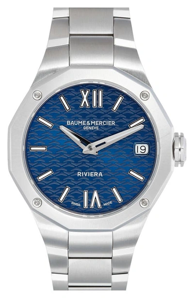 Shop Baume & Mercier Riviera Bracelet Watch, 33mm In Lacquered Blue