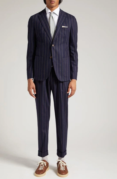 Eleventy Pinstripe Wool & Cashmere Stretch Flannel Suit In Navy