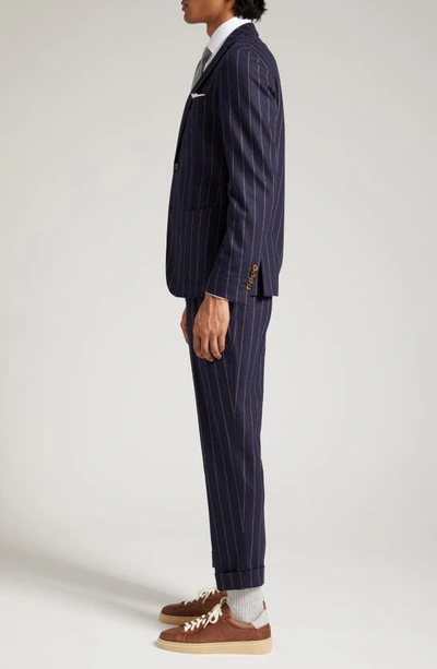 Eleventy Pinstripe Wool & Cashmere Stretch Flannel Suit In Navy
