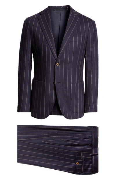 Eleventy Pinstripe Wool & Cashmere Stretch Flannel Suit In Navy