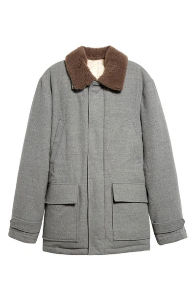 Shop Eleventy Wool Down Coat With Genuine Shearling Trim In Medium Grey