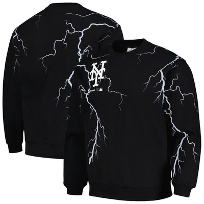 Shop Pleasures Black New York Mets Lightning Crewneck Pullover Sweatshirt