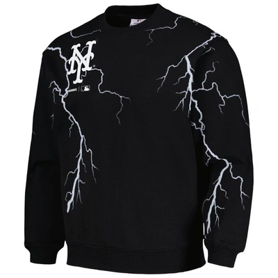 Shop Pleasures Black New York Mets Lightning Crewneck Pullover Sweatshirt