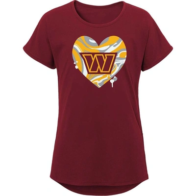 Shop Outerstuff Girls Youth Burgundy Washington Commanders Drip Heart Dolman T-shirt