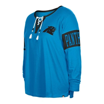 Shop New Era Blue Carolina Panthers Plus Size Lace-up Notch Neck Long Sleeve T-shirt
