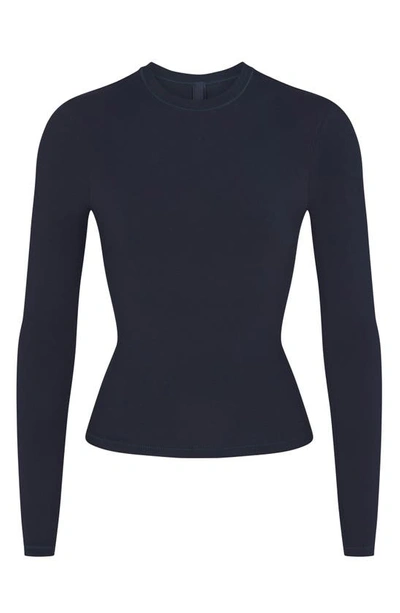 Shop Skims Stretch Jersey Long Sleeve T-shirt In Navy