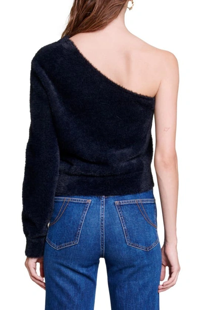 Shop Maje Moskito One-shoulder Faux Fur Top In Black