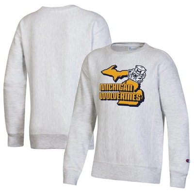 Shop Champion Youth  Heather Gray Michigan Wolverines Reverse Weave Pullover Sweatshirt