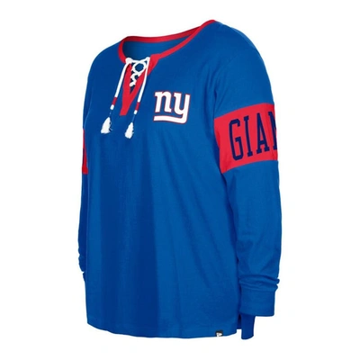 Shop New Era Royal New York Giants Plus Size Lace-up Notch Neck Long Sleeve T-shirt