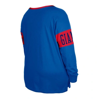 Shop New Era Royal New York Giants Plus Size Lace-up Notch Neck Long Sleeve T-shirt
