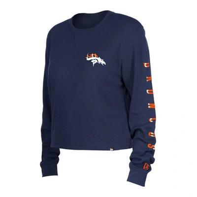 Shop New Era Navy Denver Broncos Thermal Crop Long Sleeve T-shirt