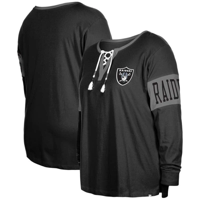 Shop New Era Black Las Vegas Raiders Plus Size Lace-up Notch Neck Long Sleeve T-shirt