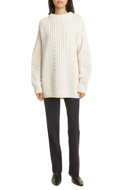 Shop Totême Chunky Cable Wool Sweater In Cream