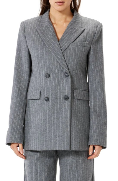 Shop Sophie Rue Roen Pinstripe Double Breasted Wool Blend Blazer In H Grey Str