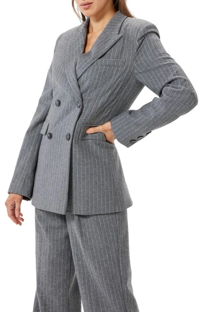 Shop Sophie Rue Roen Pinstripe Double Breasted Wool Blend Blazer In H Grey Str