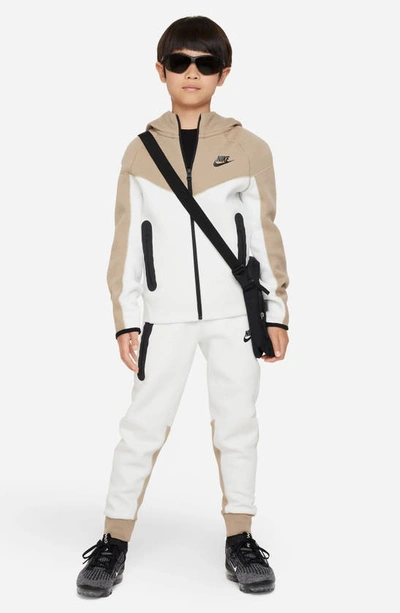 Shop Nike Kids' Tech Fleece Full Zip Hoodie In Summit White/ Khaki/ Black