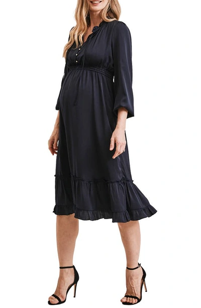 Shop Angel Maternity Stelle Button Front Maternity Midi Dress In Navy