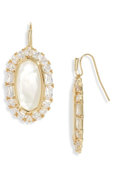 Shop Kendra Scott Elle Crystal Frame Mother-of-pearl Drop Earrings In Gold Ivory Mother Of Pearl