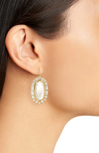 Shop Kendra Scott Elle Crystal Frame Mother-of-pearl Drop Earrings In Gold Ivory Mother Of Pearl