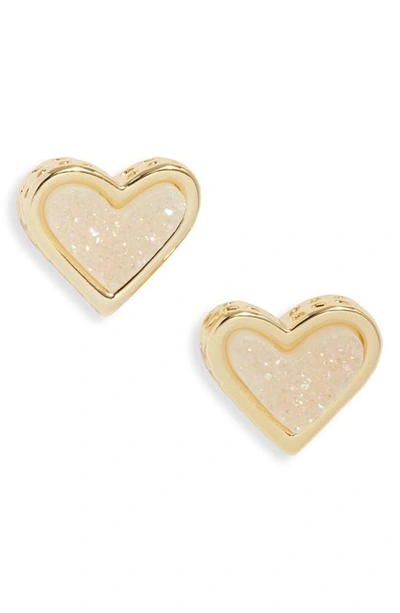 Shop Kendra Scott Ari Heart Stud Earrings In Gold Iridescent Drusy
