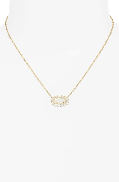 Shop Kendra Scott Elisa Crystal Frame Mother-of-pearl Pendant Necklace In Gold Ivory Mother Of Pearl