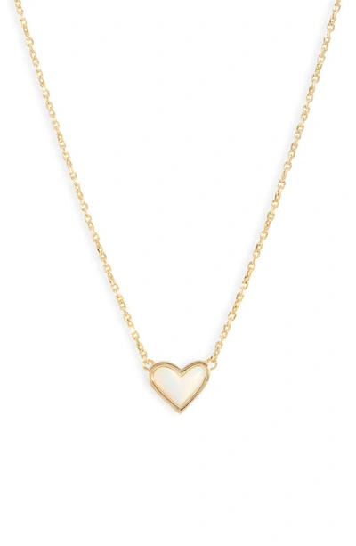Shop Kendra Scott Ari Heart Pendant Necklace In Gold White Opalescent
