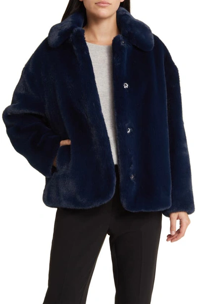 Shop Ted Baker Liliam Faux Fur Jacket In Navy Blue