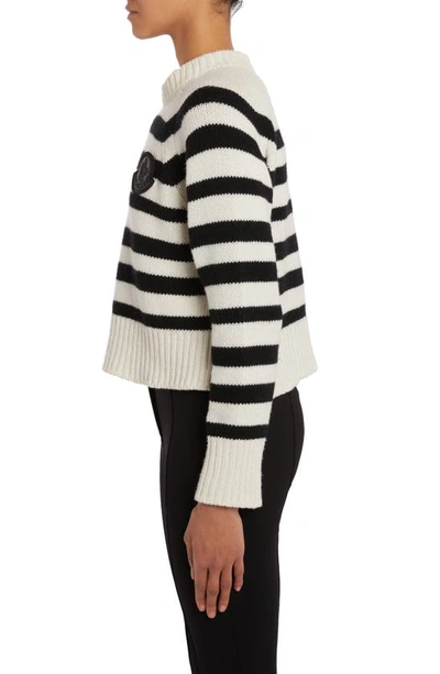 Shop Moncler Stripe Logo Patch Wool Sweater In White