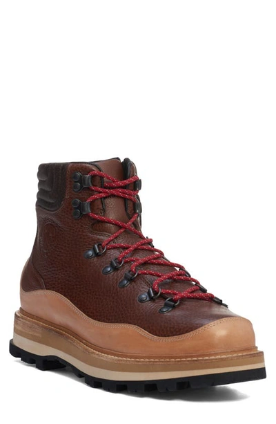 Shop Moncler Peka Trek Hiking Boot In Brown Red