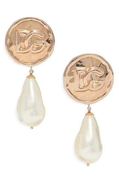 Shop Dolce & Gabbana Dolce&gabbana Sfilata Imitation Pearl Drop Earrings In Gold