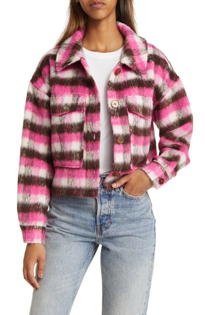 Shop Vigoss Plaid Crop Shacket In Barbie Pink