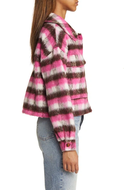 Shop Vigoss Plaid Crop Shacket In Barbie Pink
