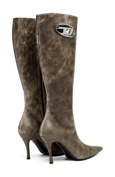 Shop Diesel Pointed Toe Knee High Boot In Medium/ Brown