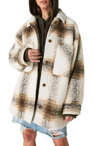 Shop Lucky Brand Oversize Plaid Shirt Jacket In Cream Plaid