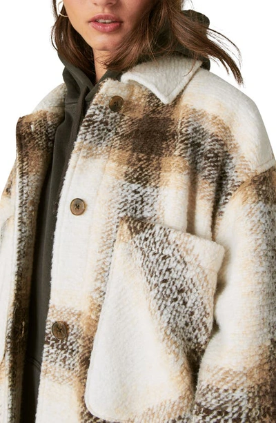 Shop Lucky Brand Oversize Plaid Shirt Jacket In Cream Plaid