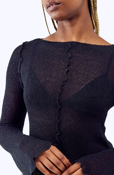 Shop Bdg Urban Outfitters Sheer Boatneck Sweater In Black
